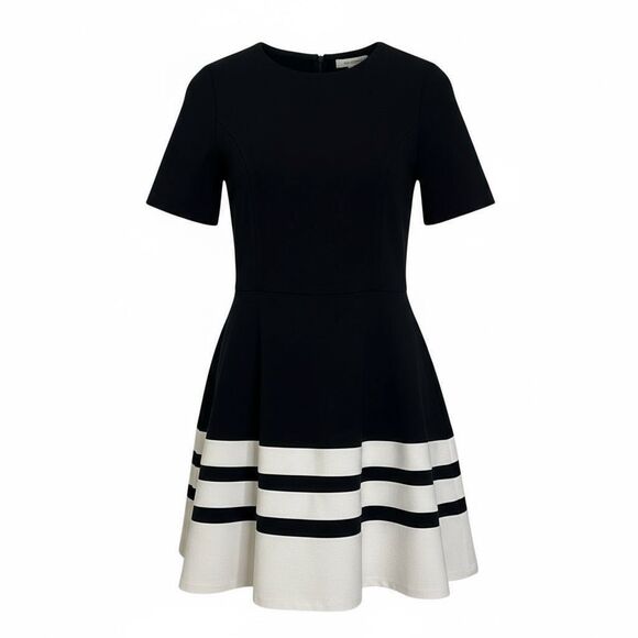 Aqua Short Sleeve Striped Skirt Fit & Flare Mini Dress Black White Size Large - Picture 1 of 8